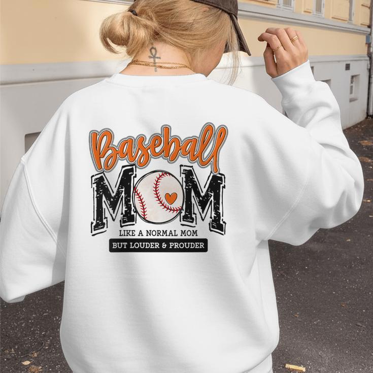 Baseball Mom Orange Varsity Baseball Mama Cute Mother's Day Women's Sweatshirt Back Print
