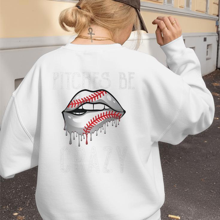 Baseball Mom Pitches Be Crazy Lips Premium Women's Sweatshirt Back Print Baseball Mom Pitches Be Crazy Lips Premium Women's Sweatshirt Back Print