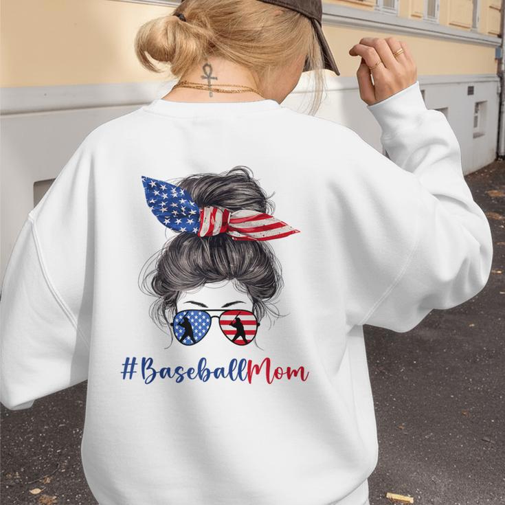 Baseball Mom USA American Flag 4th Of July Women's Sweatshirt Back Print