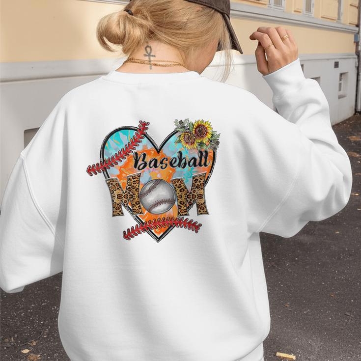 Baseball Mom Valentine Leopard Heart Softball Mother's Day Women's Sweatshirt Back Print