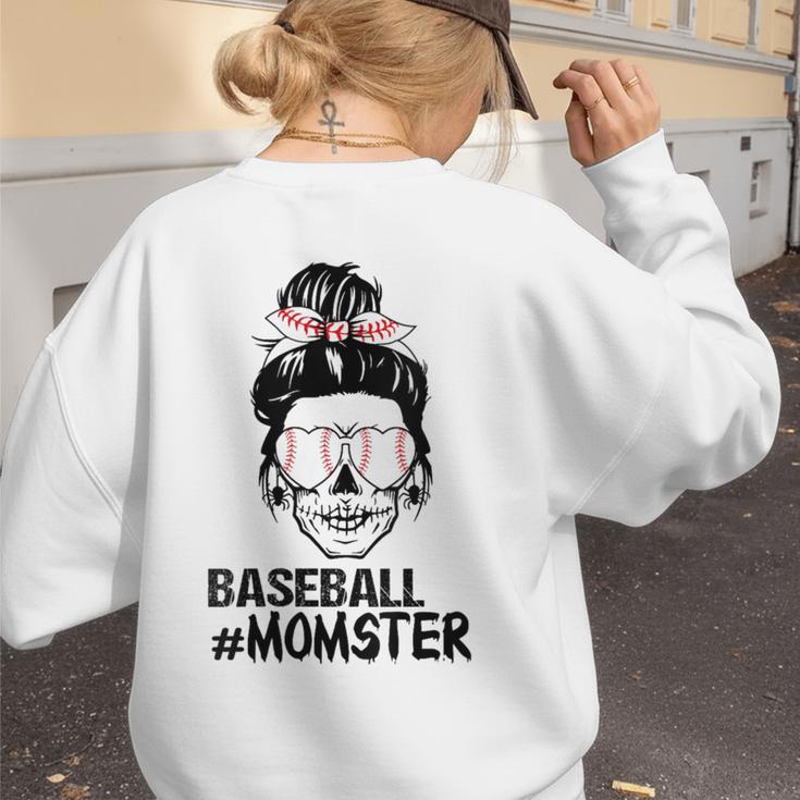 Baseball Momster Messy Bun Skull Mom For Women Halloween Women's Sweatshirt Back Print Baseball Momster Messy Bun Skull Mom For Women Halloween Women's Sweatshirt Back Print