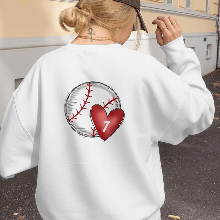 Bleached Custom Baseball Mom Number 7 Heart For Mom Women's Sweatshirt Back Print Bleached Custom Baseball Mom Number 7 Heart For Mom Women's Sweatshirt Back Print