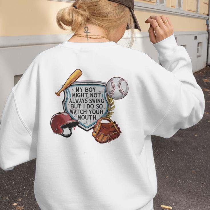 My Boy Might Not Always Swing Baseball Mom Premium Women's Sweatshirt Back Print My Boy Might Not Always Swing Baseball Mom Premium Women's Sweatshirt Back Print
