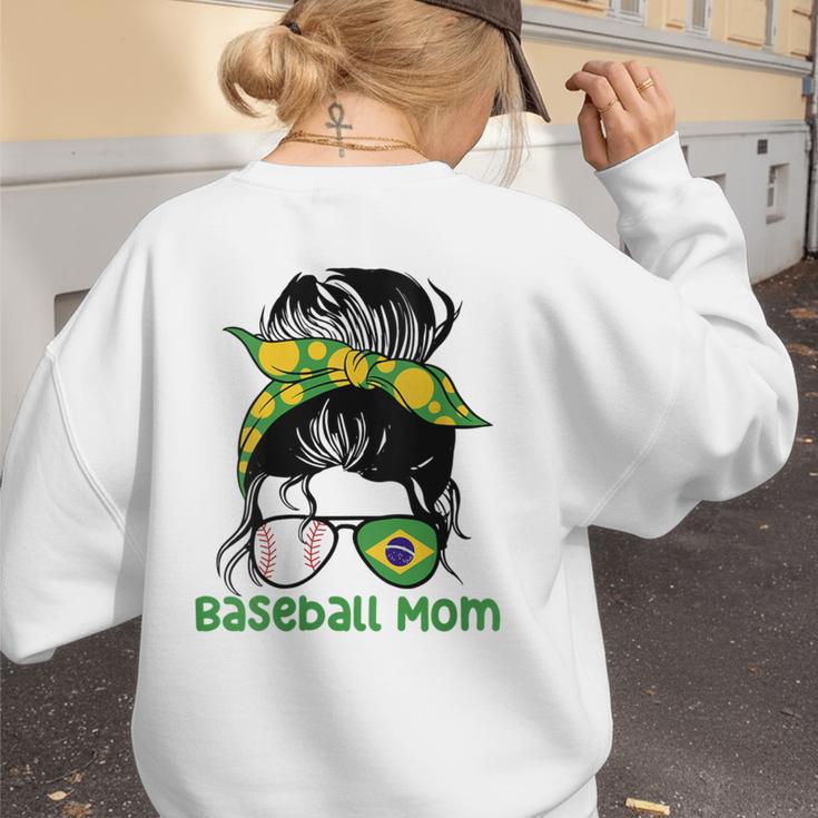 Brazil Baseball Mom Messy Bun Women's Sweatshirt Back Print