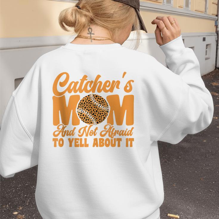 Catcher's Mom And Not Afraid Leopard Baseball Mom Women's Sweatshirt Back Print Catcher's Mom And Not Afraid Leopard Baseball Mom Women's Sweatshirt Back Print