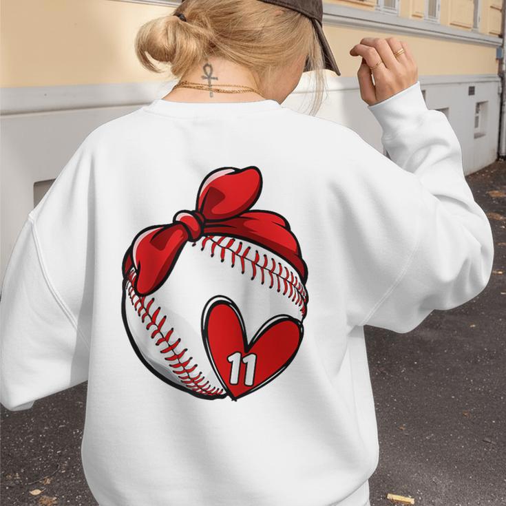 Custom Baseball Mom Number 11 Heart For Mom Mommy Raglan Baseball Tee Women's Sweatshirt Back Print