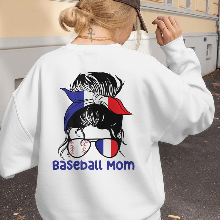 French Baseball Mom France Messy Bun Women's Sweatshirt Back Print French Baseball Mom France Messy Bun Women's Sweatshirt Back Print