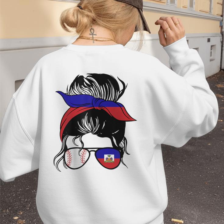 Haitian Baseball Mom Haiti Flag Baseball Girl Women's Sweatshirt Back Print Haitian Baseball Mom Haiti Flag Baseball Girl Women's Sweatshirt Back Print