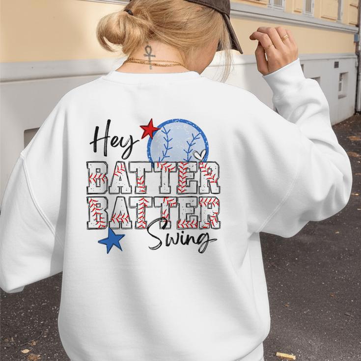 Hey Batter Batter Swing Graphic For Baseball Moms Women's Sweatshirt Back Print Hey Batter Batter Swing Graphic For Baseball Moms Women's Sweatshirt Back Print
