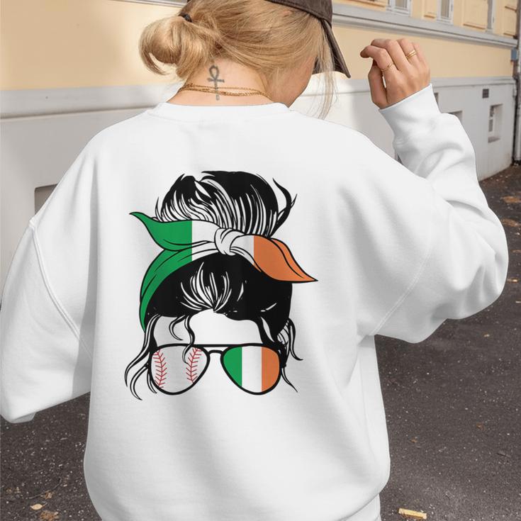 Ireland Baseball Mom Messy Bun Irish Baseball Girl Women's Sweatshirt Back Print Ireland Baseball Mom Messy Bun Irish Baseball Girl Women's Sweatshirt Back Print