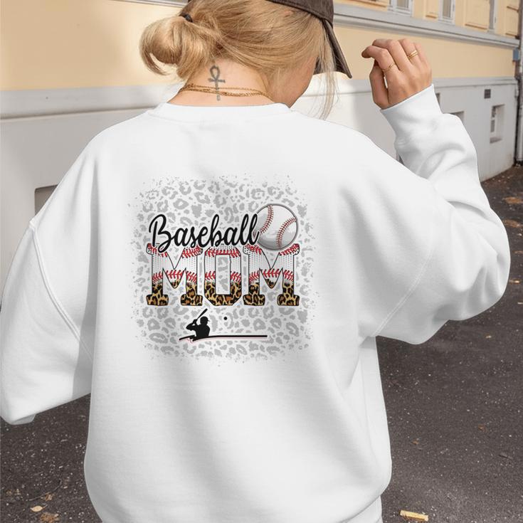 Leopard Baseball Mom Mama Mommy Bleached Women's Sweatshirt Back Print Leopard Baseball Mom Mama Mommy Bleached Women's Sweatshirt Back Print