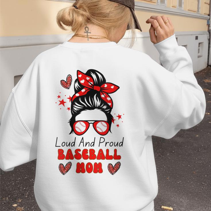 Loud And Proud Baseball Mom Messy Bun Leopard Mother Day Women's Sweatshirt Back Print Loud And Proud Baseball Mom Messy Bun Leopard Mother Day Women's Sweatshirt Back Print