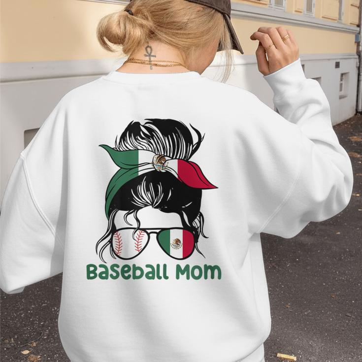 Mexico Baseball Mom Messy Bun Women's Sweatshirt Back Print Mexico Baseball Mom Messy Bun Women's Sweatshirt Back Print