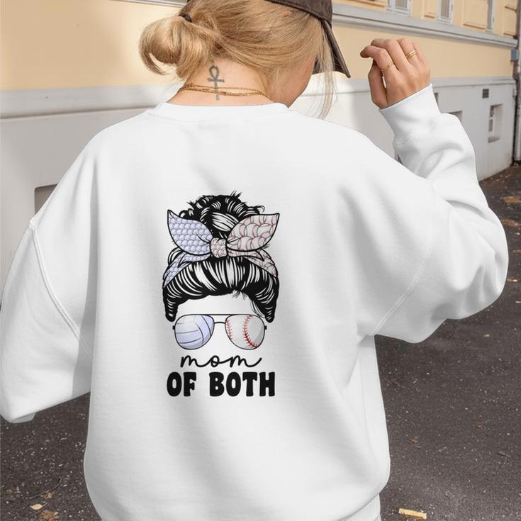 Mom Of Both Volleyball And Baseball Mom For Women Messy Bun Women's Sweatshirt Back Print Mom Of Both Volleyball And Baseball Mom For Women Messy Bun Women's Sweatshirt Back Print