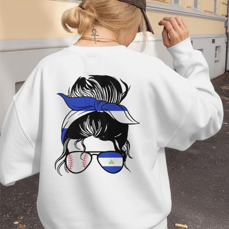 Nicaraguan Baseball Mom Nicaragua Flag Baseball Girl Women's Sweatshirt Back Print