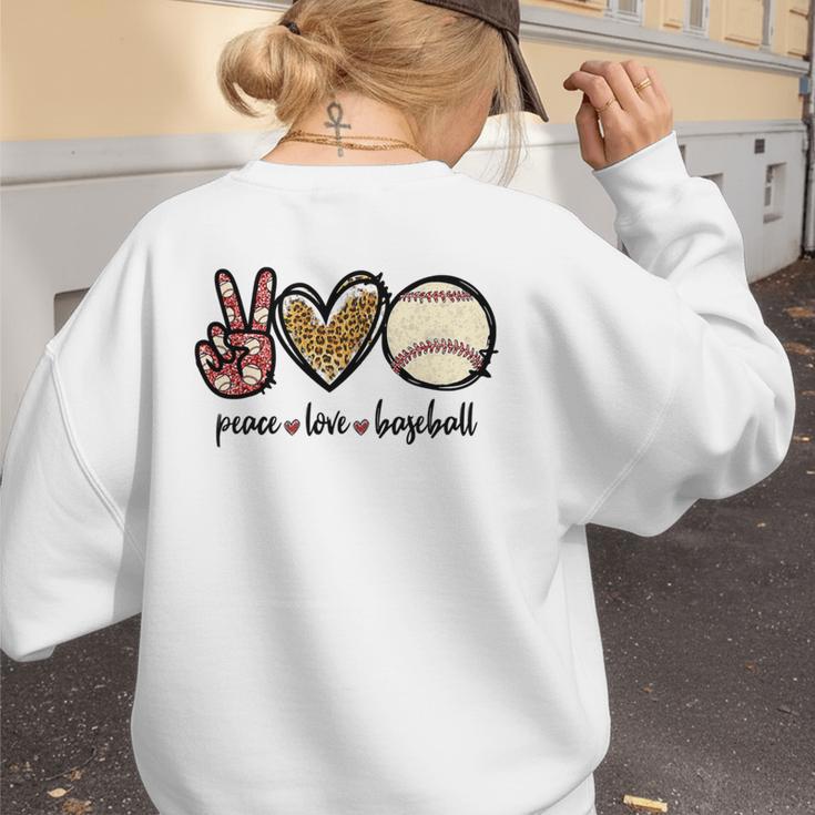 Peace Love Baseball Mom Leopard Print Cheetah Pattern Women's Sweatshirt Back Print Peace Love Baseball Mom Leopard Print Cheetah Pattern Women's Sweatshirt Back Print