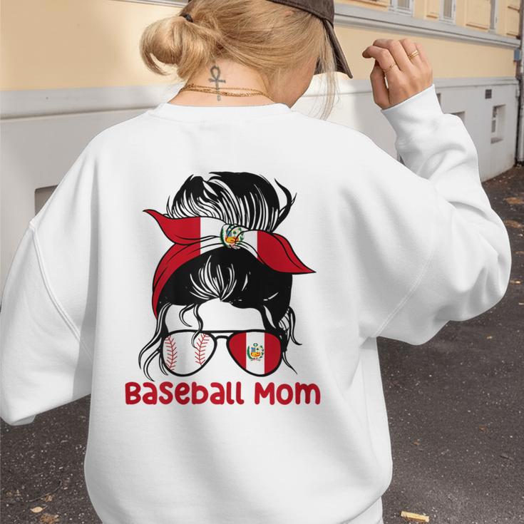 Peru Baseball Mom Messy Bun Women's Sweatshirt Back Print Peru Baseball Mom Messy Bun Women's Sweatshirt Back Print