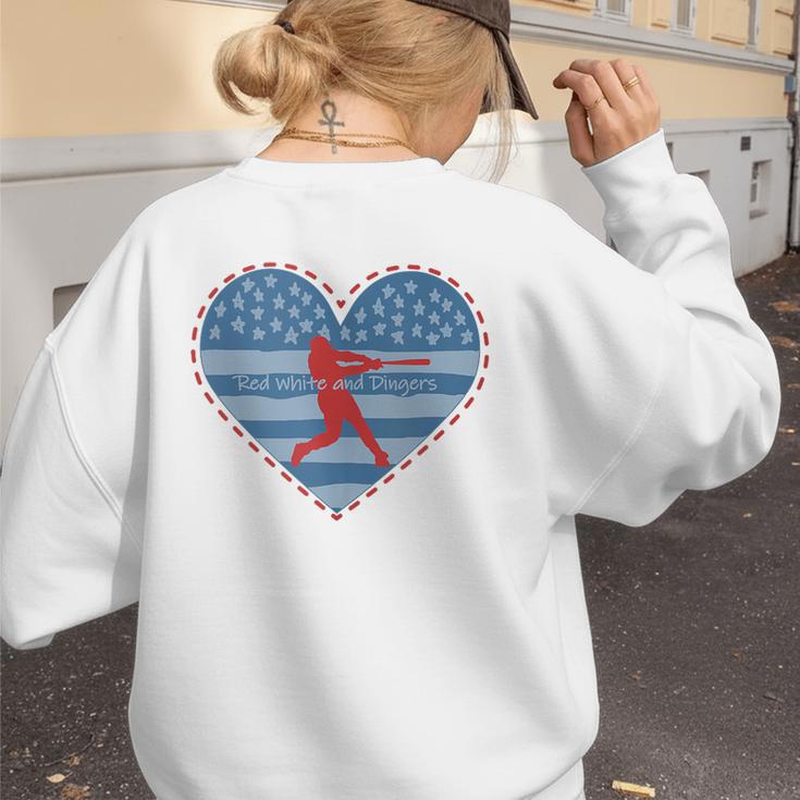 Primitive Patriotic American Baseball Mom Softball Dingers Women's Sweatshirt Back Print