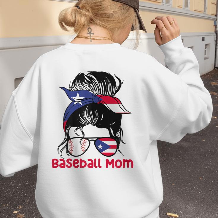 Puerto Rico Baseball Mom Messy Bun Boricua Women's Sweatshirt Back Print