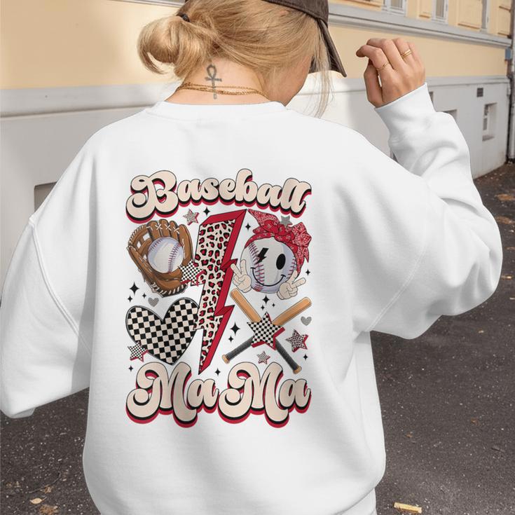 Retro Groovy Baseball Mama Baseball Mom Lover Women's Sweatshirt Back Print Retro Groovy Baseball Mama Baseball Mom Lover Women's Sweatshirt Back Print