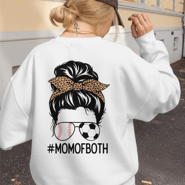 Soccer Baseball Mom Of Both Messy Bun Leopard Mother's Day Women's Sweatshirt Back Print