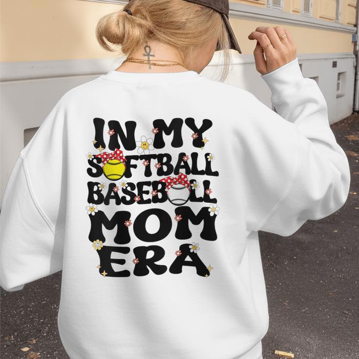 In My Softball Baseball Mom Era Retro Groovy Mom Of Both Women's Sweatshirt Back Print