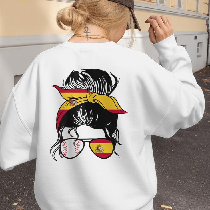 Spanish Baseball Mom Messy Bun Spain Baseball Girl Women's Sweatshirt Back Print Spanish Baseball Mom Messy Bun Spain Baseball Girl Women's Sweatshirt Back Print