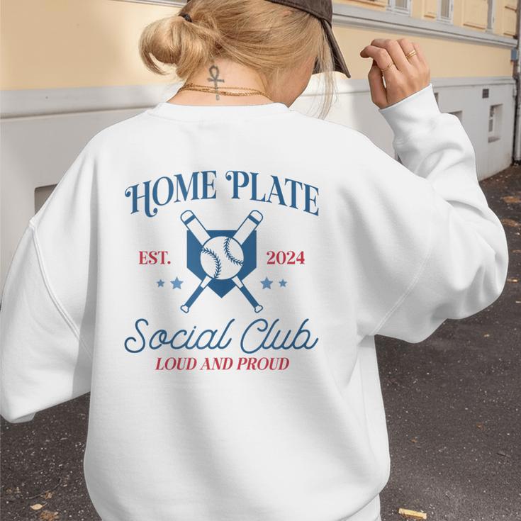 Spring 2024 Season Cute Baseball Mom Home Plate Social Club Women's Sweatshirt Back Print Spring 2024 Season Cute Baseball Mom Home Plate Social Club Women's Sweatshirt Back Print