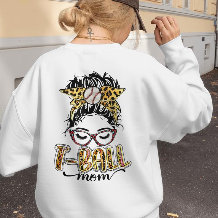 T Ball Mom Messy Bun Leopard Baseball Mom Leopard Women's Sweatshirt Back Print T Ball Mom Messy Bun Leopard Baseball Mom Leopard Women's Sweatshirt Back Print