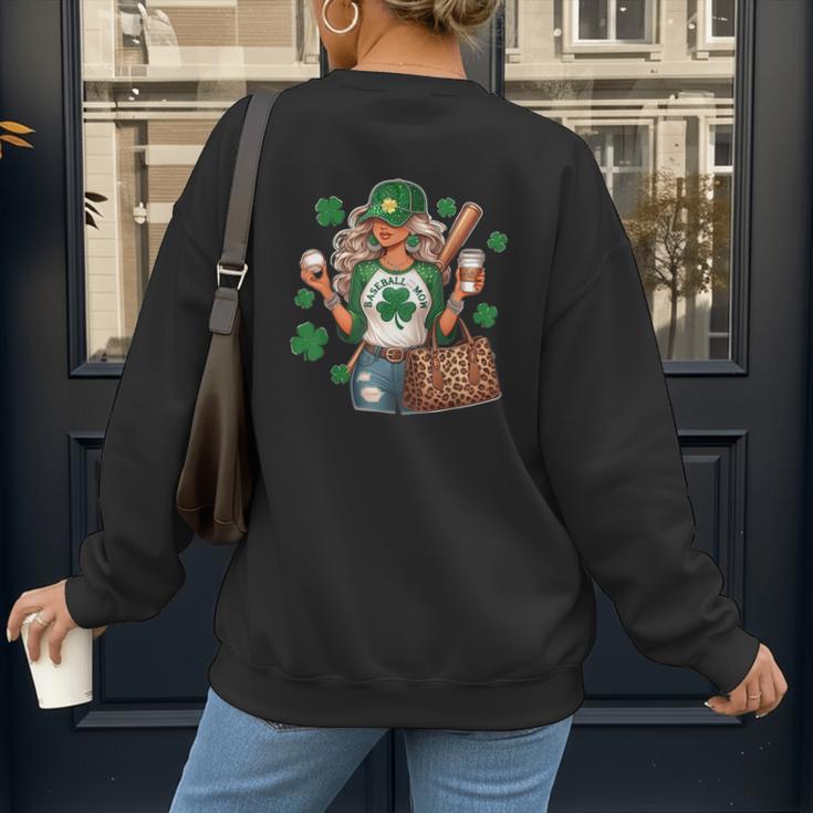 Baseball Mom Green Shamrock St Patrick Day Women Women's Sweatshirt Back Print