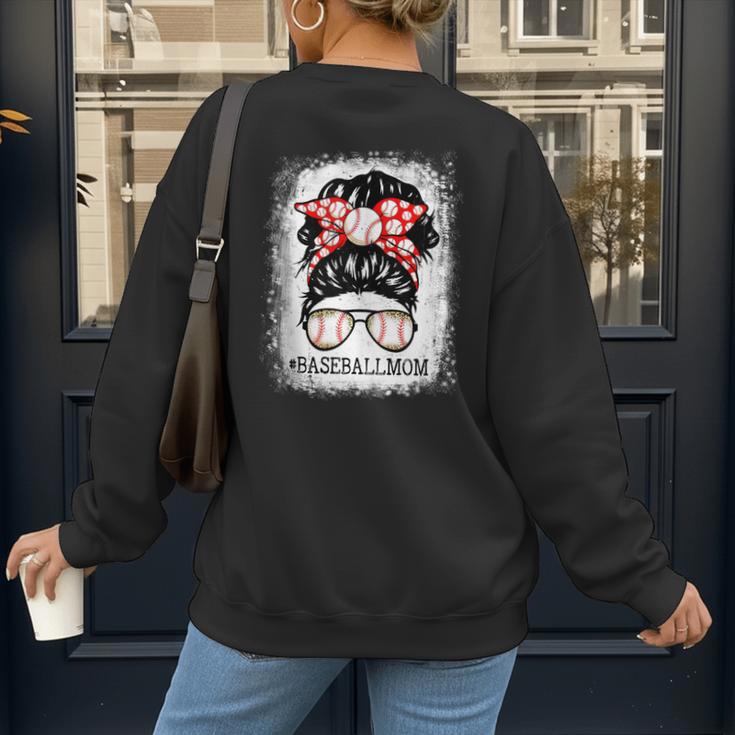 Baseball Mom Messy Bun Hair Player Mom Women's Sweatshirt Back Print