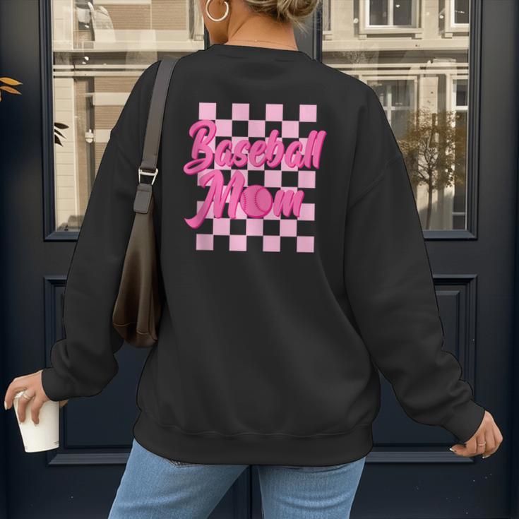 Baseball Mom And Pink Grid Sports Mother Mama Player Women's Sweatshirt Back Print Baseball Mom And Pink Grid Sports Mother Mama Player Women's Sweatshirt Back Print