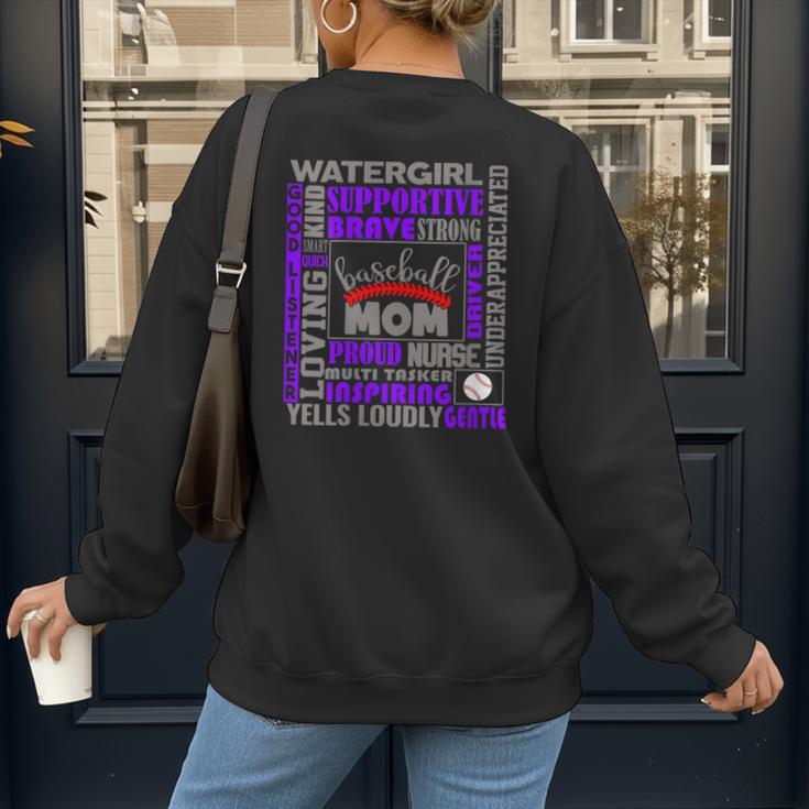 Baseball Mom Traits For Great Mothers Grey And Purple Women's Sweatshirt Back Print