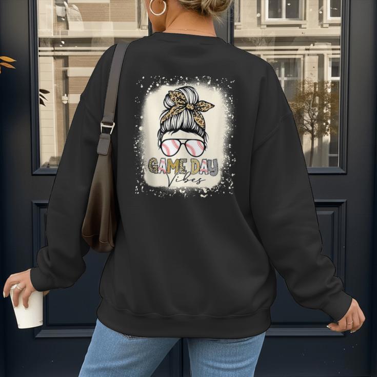 Bleached Messy Bun Game Day Vibes Baseball Mom Game Day Women's Sweatshirt Back Print Bleached Messy Bun Game Day Vibes Baseball Mom Game Day Women's Sweatshirt Back Print
