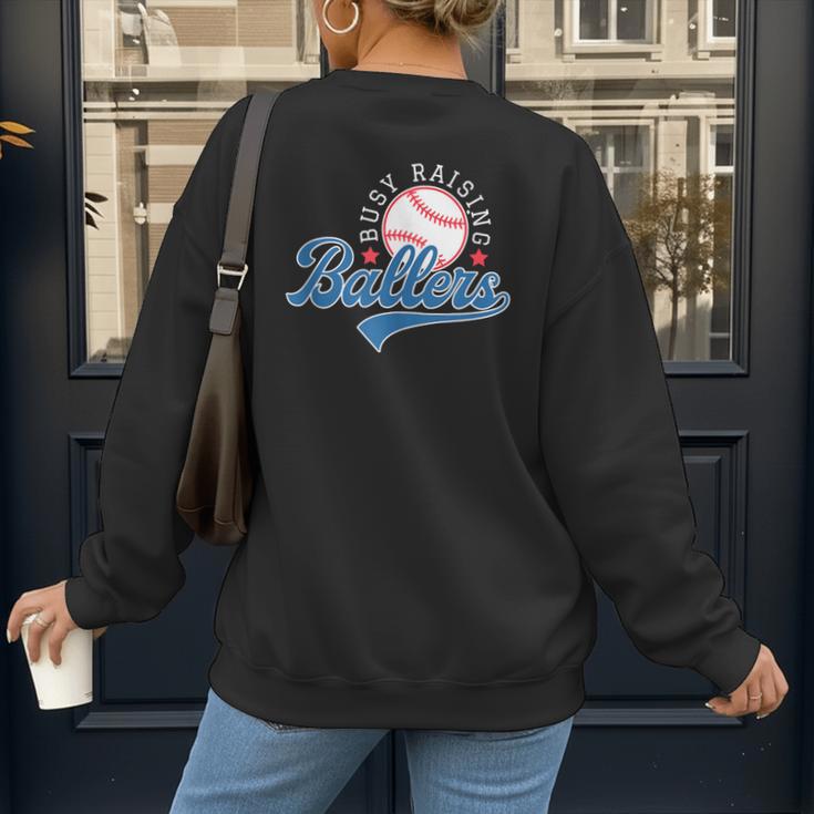 Busy Raising Ballers Baseball Mom Group Tee Women's Sweatshirt Back Print