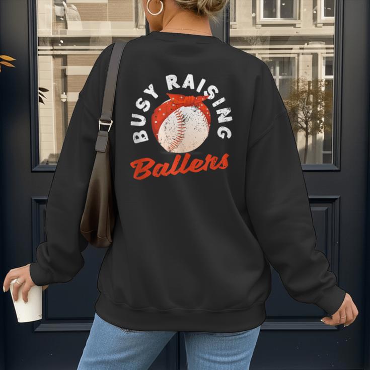 Busy Raising Ballers Baseball Mom Sons Women's Sweatshirt Back Print