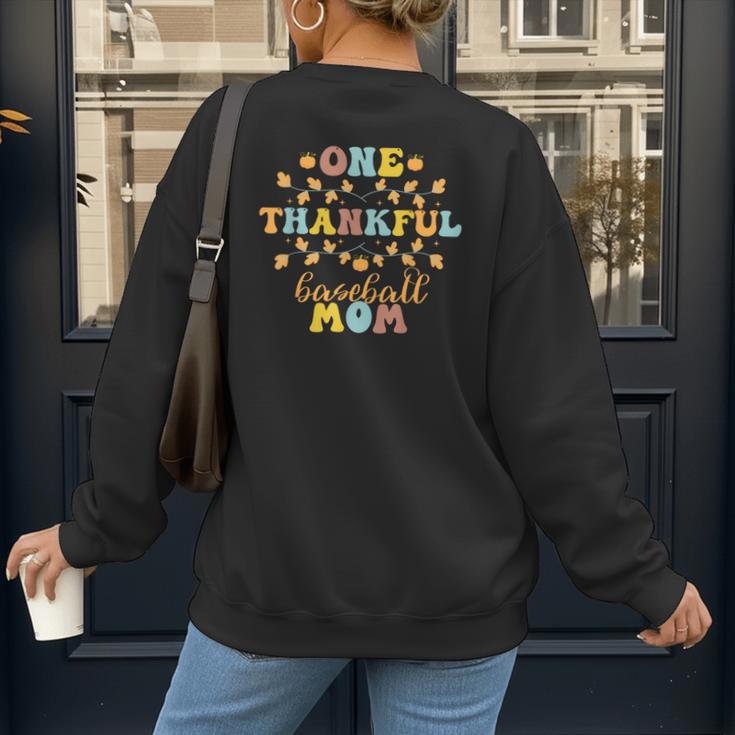 Groovy Retro One Thankful Baseball Mom Thanksgiving Fall Women's Sweatshirt Back Print Groovy Retro One Thankful Baseball Mom Thanksgiving Fall Women's Sweatshirt Back Print