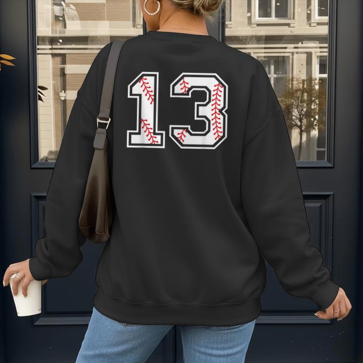 Lucky Number 13 Baseball Mom Baseball Number 13 Lucky 13 Women's Sweatshirt Back Print
