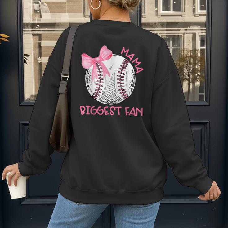 Mama Biggest Fan Coquette Bow Baseball Mom Fan Mother's Day Women's Sweatshirt Back Print
