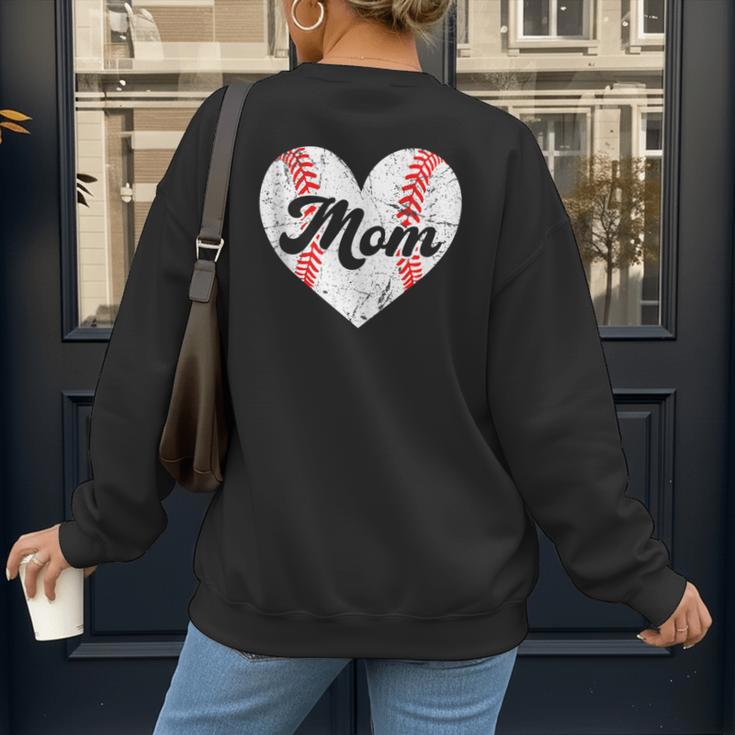 Mother's Day Distressed Heart Baseball Mom Mama Sport Fan Women's Sweatshirt Back Print