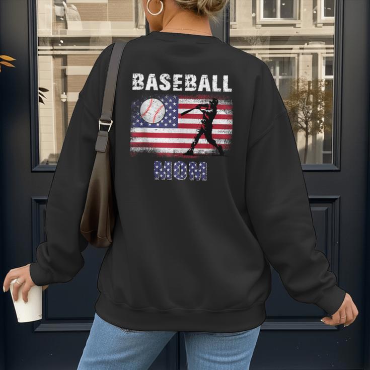 Proud Baseball MOM USA American Flag Family Game Day Women's Sweatshirt Back Print