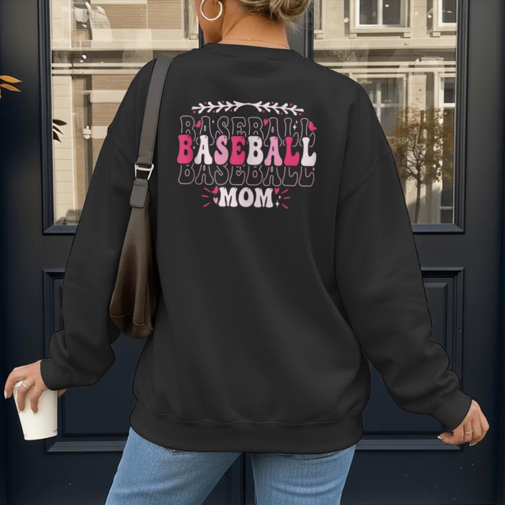 Retro Groovy Baseball Mom Proud Baseball Mom Women's Sweatshirt Back Print Retro Groovy Baseball Mom Proud Baseball Mom Women's Sweatshirt Back Print
