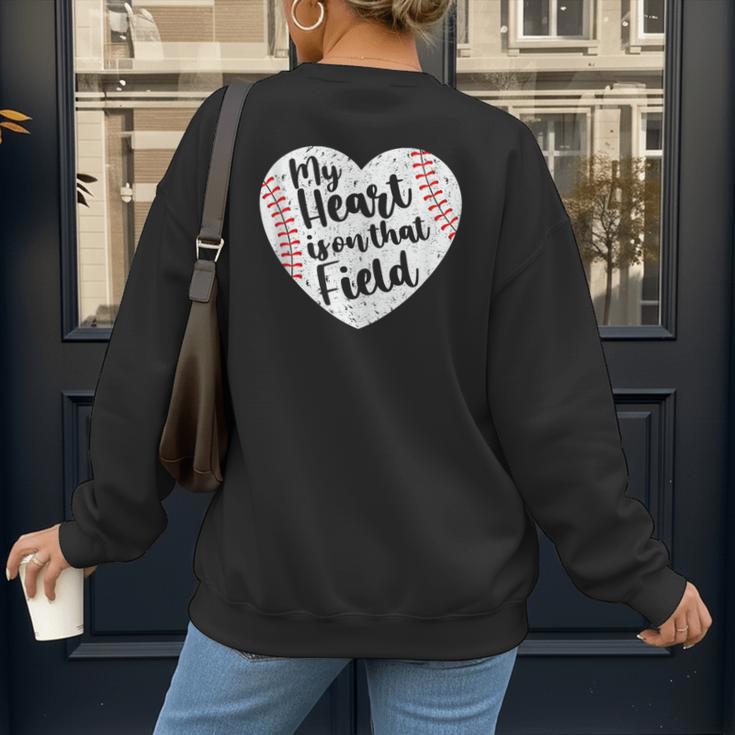 Retro My Heart Is On That Field Baseball Mom Mother's Day Women's Sweatshirt Back Print