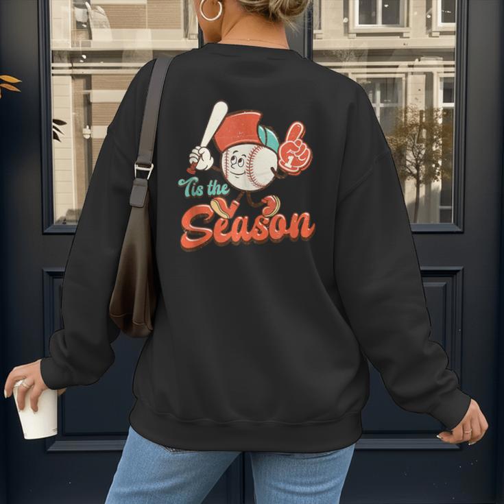 Retro Tis The Season Baseball Mom Baseball Lover Boys Kids Women's Sweatshirt Back Print