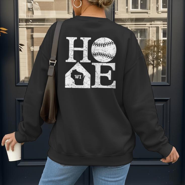 Vintage Baseball Home Wisconsin State Outline Baseball Mom Women's Sweatshirt Back Print Vintage Baseball Home Wisconsin State Outline Baseball Mom Women's Sweatshirt Back Print