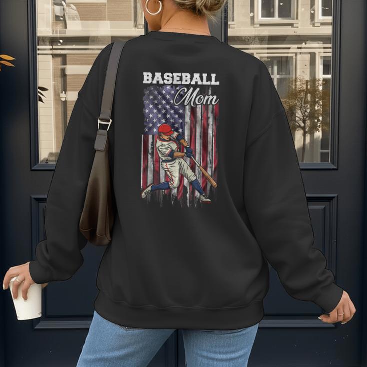 Vintage USA Flag Baseball Player Proud Baseball Mom Women's Sweatshirt Back Print Vintage USA Flag Baseball Player Proud Baseball Mom Women's Sweatshirt Back Print