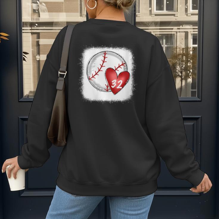 Womens Bleached Custom Baseball Mom Number 32 Heart For Mom Women's Sweatshirt Back Print