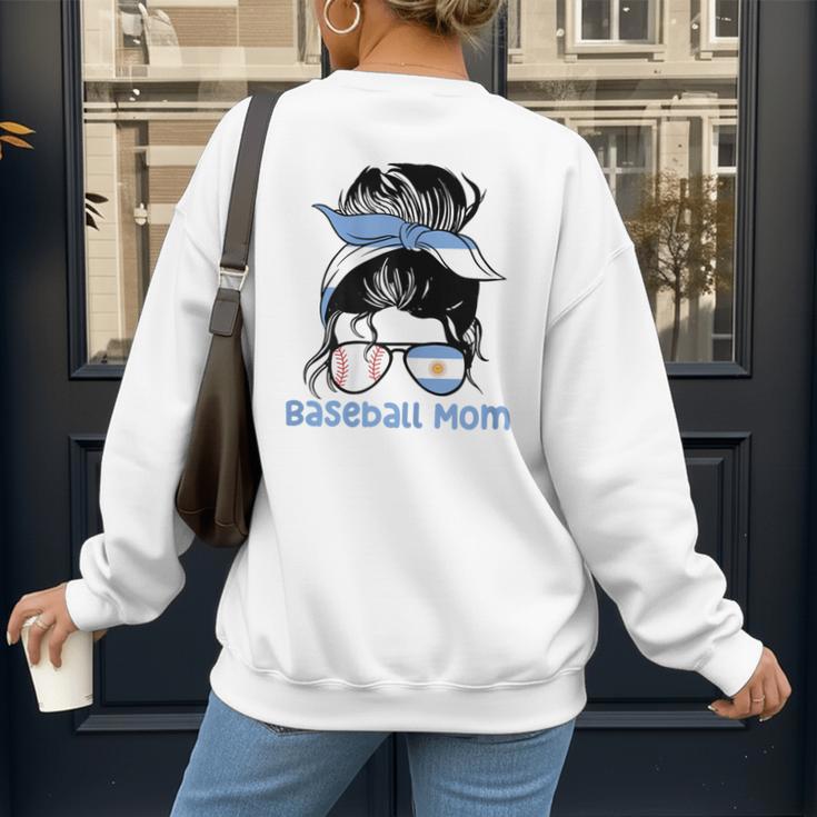 Argentina Baseball Mom Messy Bun Women's Sweatshirt Back Print Argentina Baseball Mom Messy Bun Women's Sweatshirt Back Print