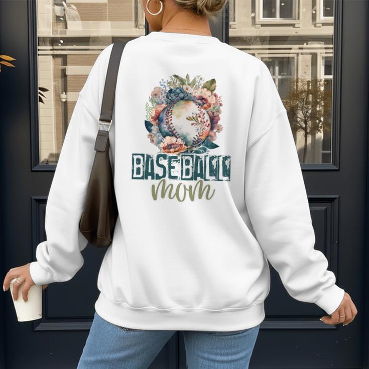 Artsy Baseball Mom Flowers Unique Game Day Ball Distressed Women's Sweatshirt Back Print Artsy Baseball Mom Flowers Unique Game Day Ball Distressed Women's Sweatshirt Back Print
