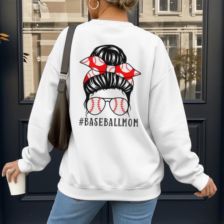 Baseball Mom Leopard Messy Bun Game Day Women's Sweatshirt Back Print Baseball Mom Leopard Messy Bun Game Day Women's Sweatshirt Back Print